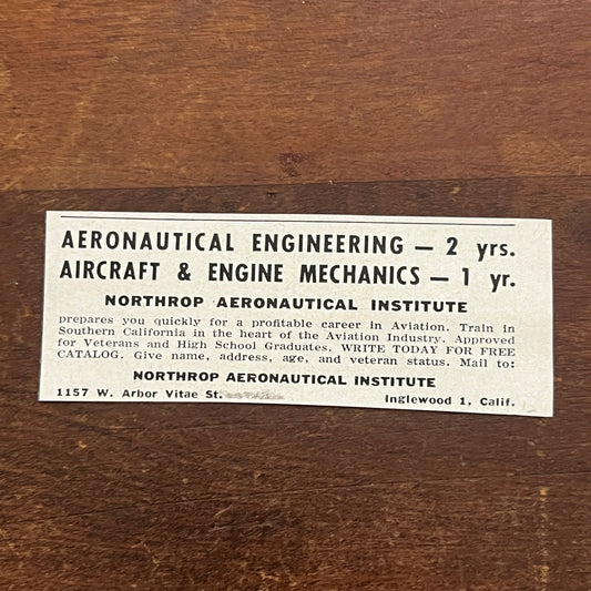 Northrop Aeronautical Institute Inglewood CA 1955 Ad AG1-S1