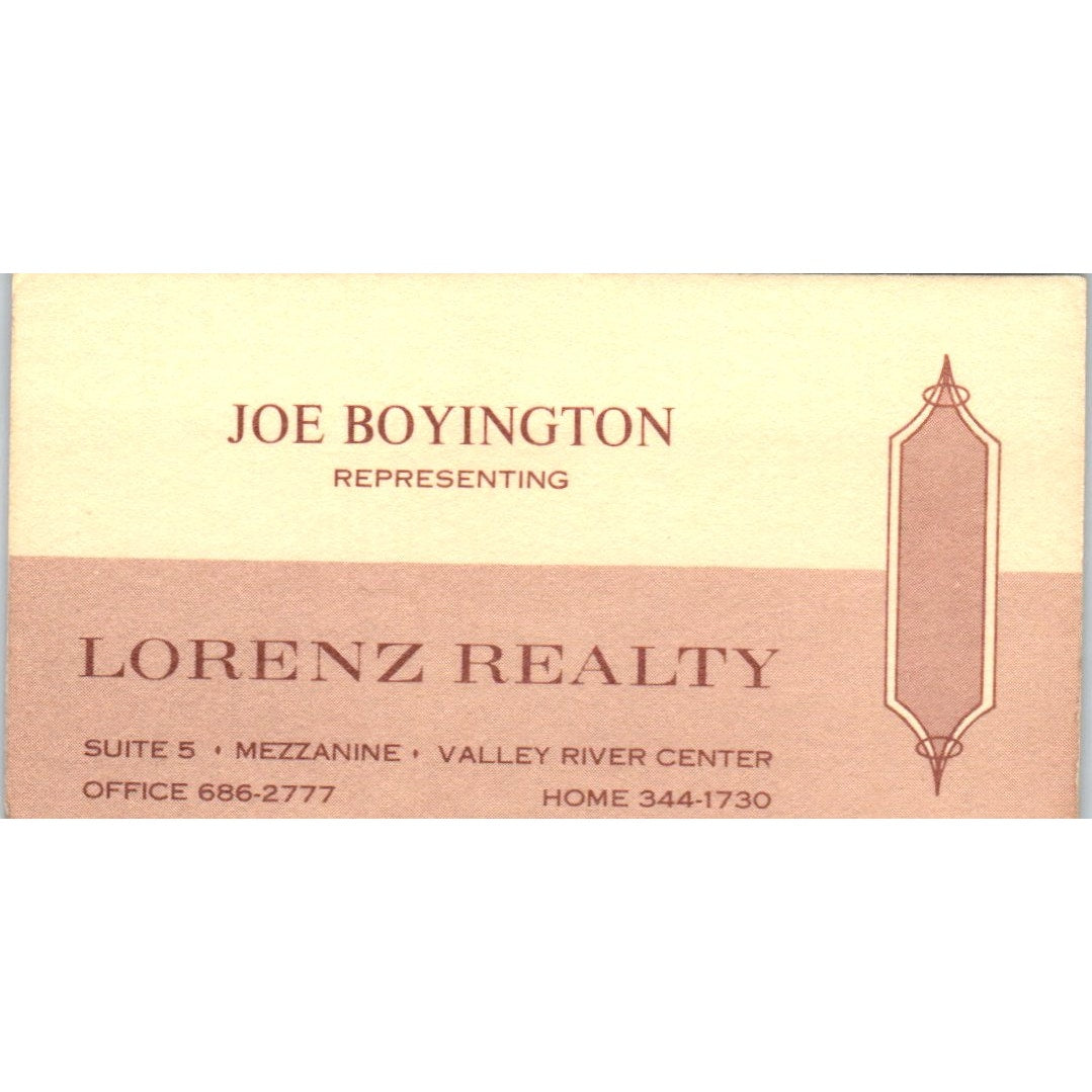 Joe Boyington Lorenz Realty Eugene OR Vintage Business Card SD8-B2