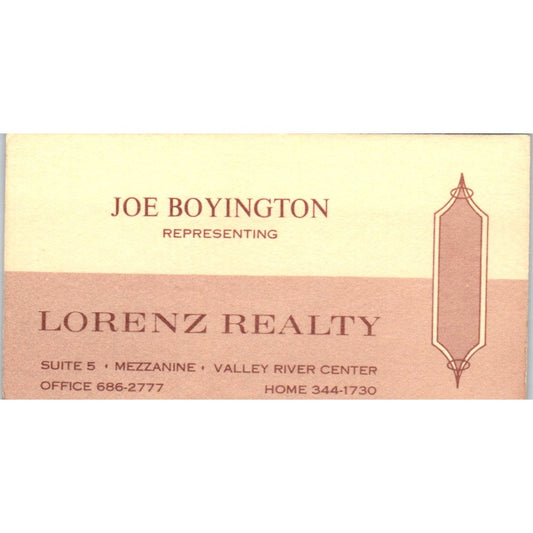Joe Boyington Lorenz Realty Eugene OR Vintage Business Card SD8-B2