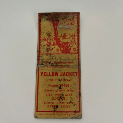Yellow Jacket Dance & Dine 6201 Clio Rd c1940 Michigan Matchbook Cover TE2-MKO-2