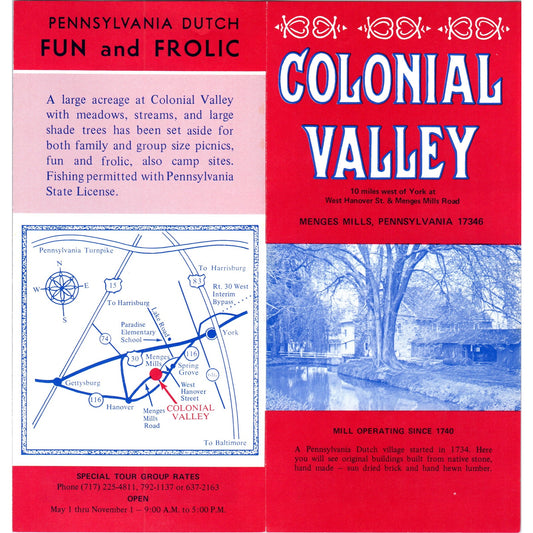 1970s Colonial Valley Menges Mills Pennsylvania Brochure TF4-BB