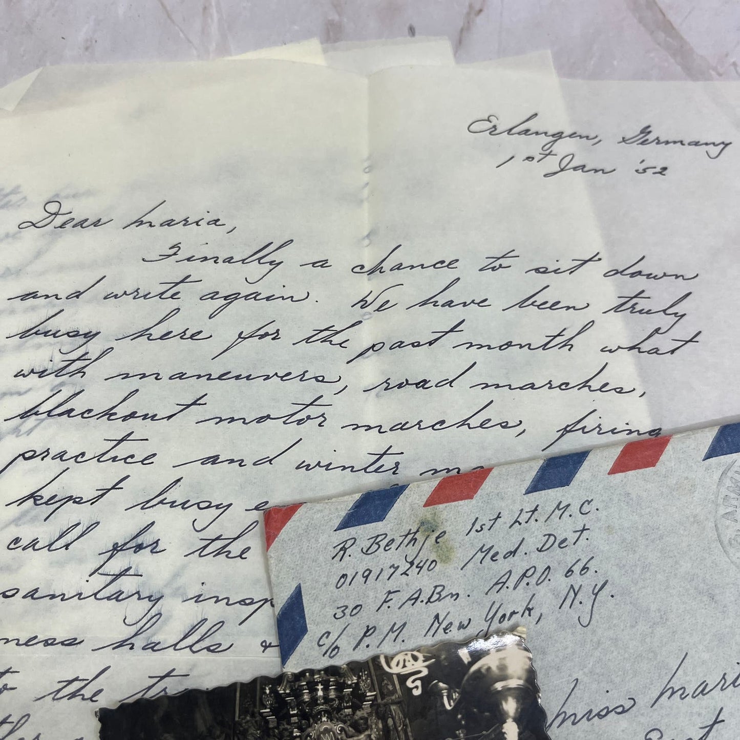 1952 Army Letter Lt. R. Bethje to Maria Vartal from Erlangen Germany AE7