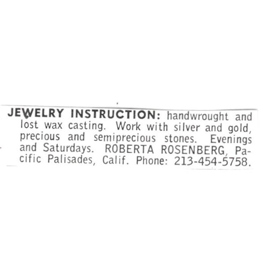 Roberta Rosenberg Jewelry Instruction Pacific Palisades CA 1972 Ad AF8-S8