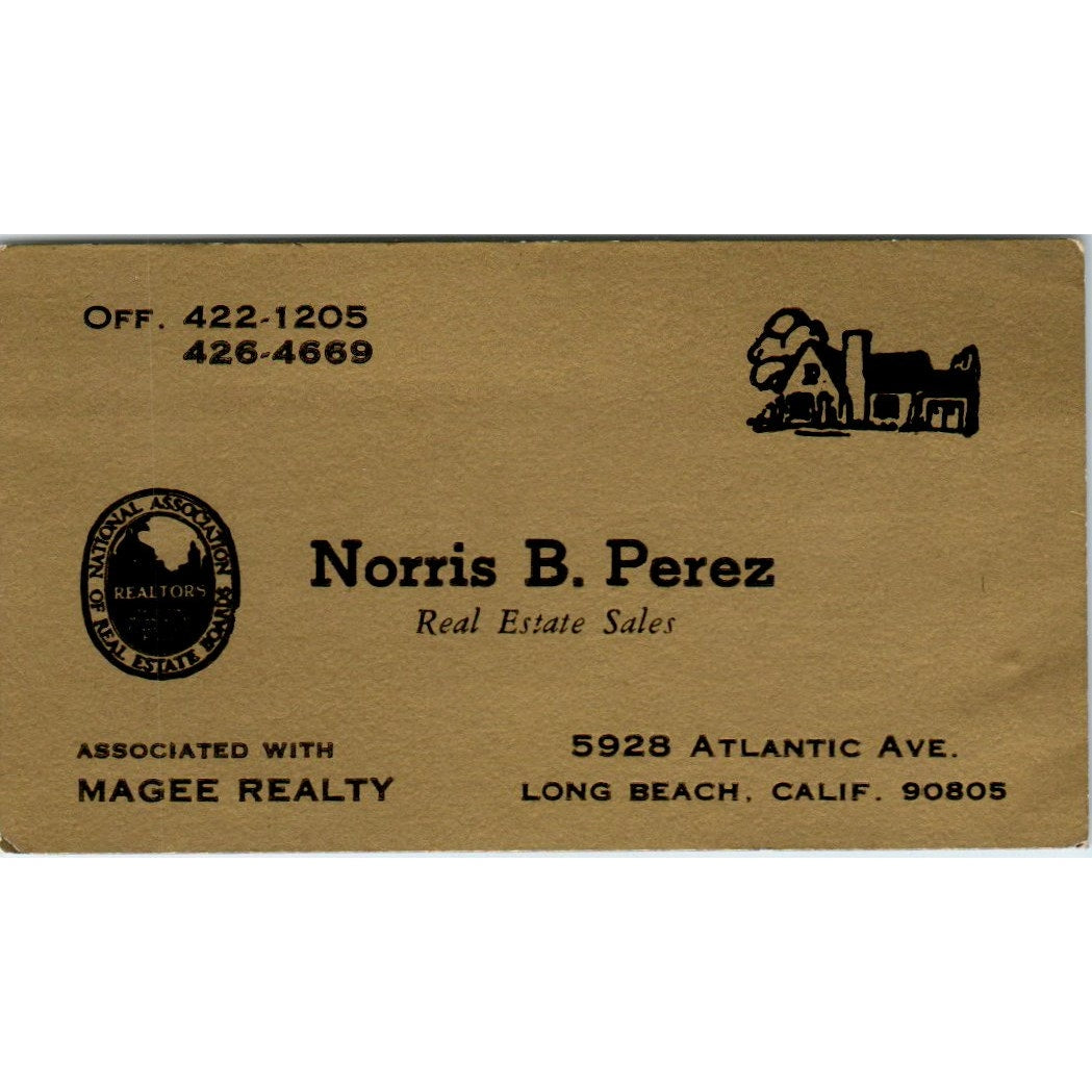 Norris B. Perez Magee Realty Long Beach CA Vintage Business Card SD8-B1