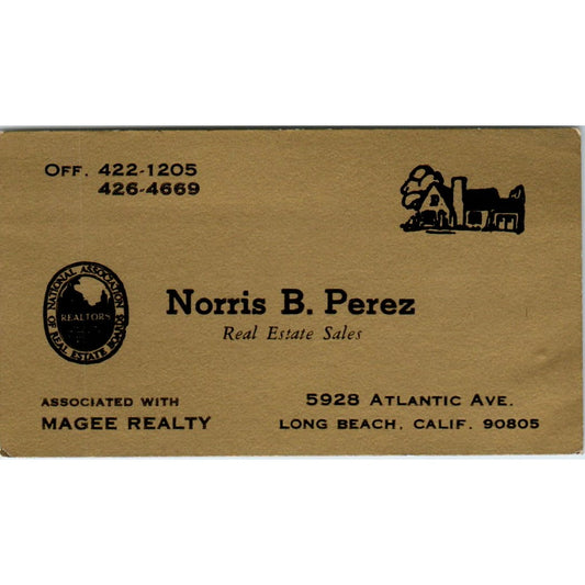 Norris B. Perez Magee Realty Long Beach CA Vintage Business Card SD8-B1