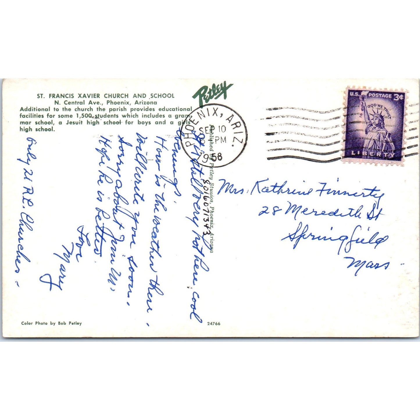 1958 St. Francis Xavier Church and School Phoenix Arizona Vintage Postcard PE2