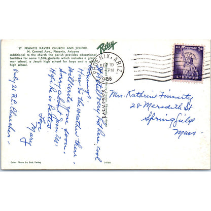 1958 St. Francis Xavier Church and School Phoenix Arizona Vintage Postcard PE2