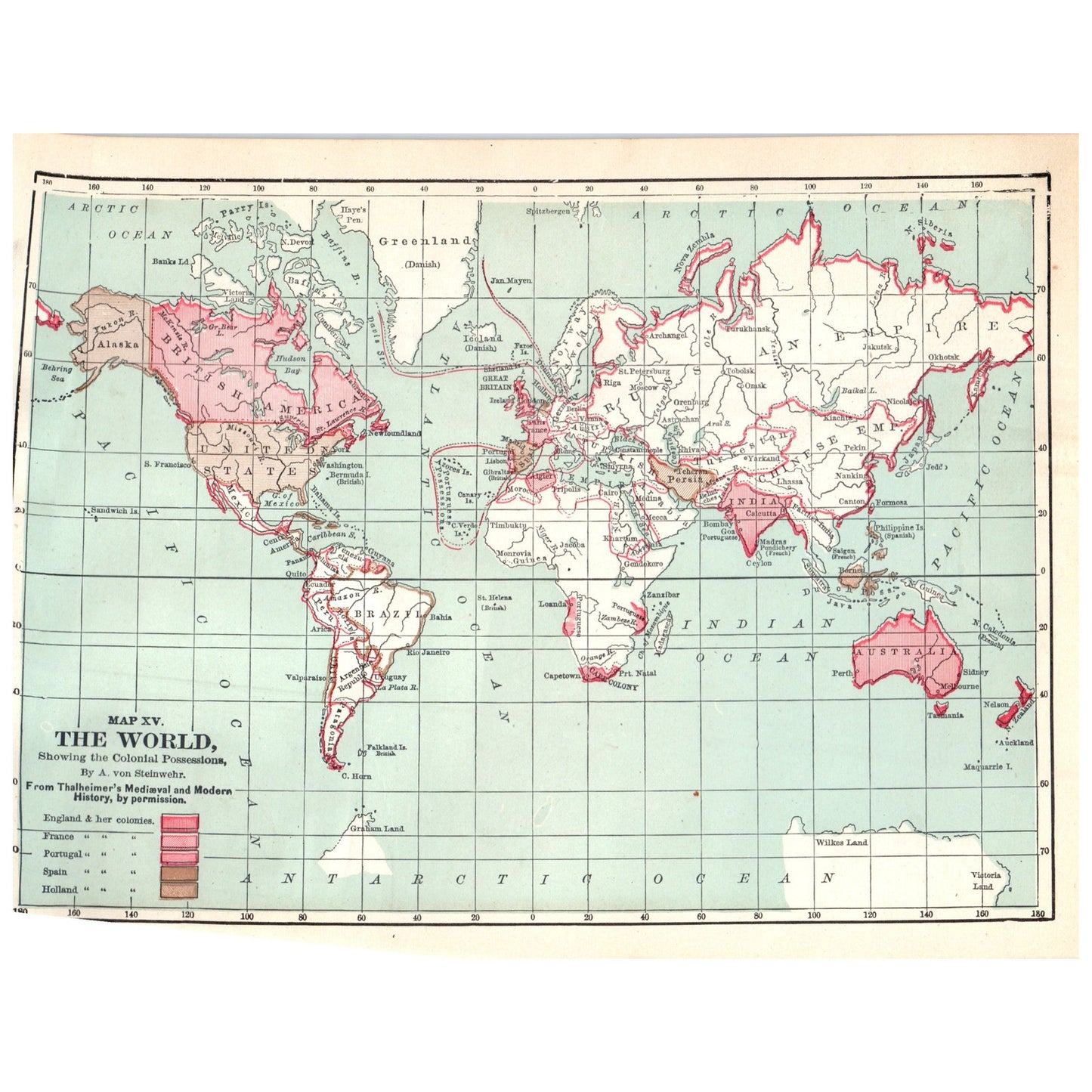 Map of the World Showing Colonial Possession 1911 Engraving Print AF5-12