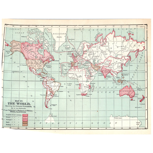 Map of the World Showing Colonial Possession 1911 Engraving Print AF5-12