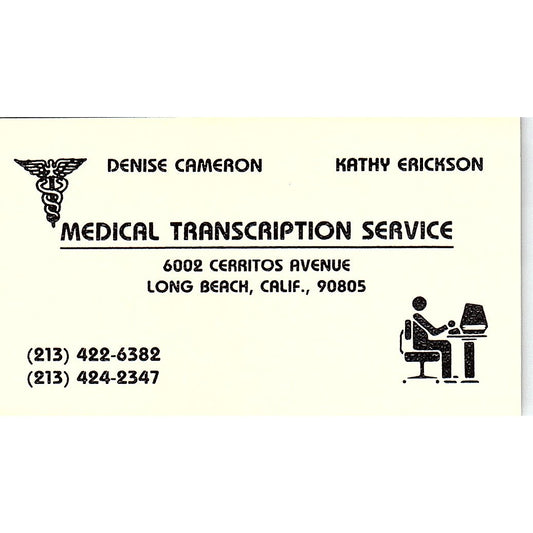 Denise Cameron Kathy Erickson Medical Transcription Long Beach Card SD9-B11