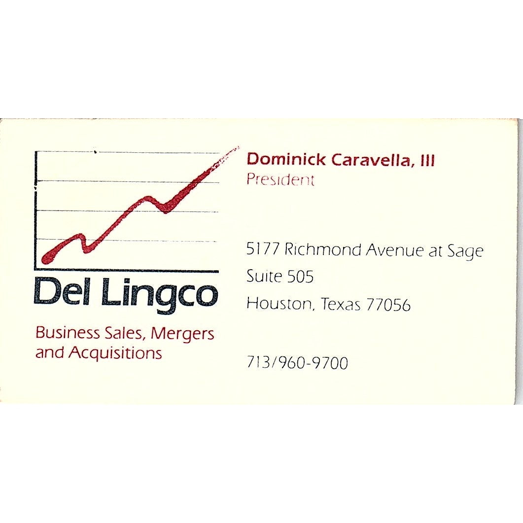 Dominick Caravella III Del Lingco Houston TX Vintage Business Card SC9-B1