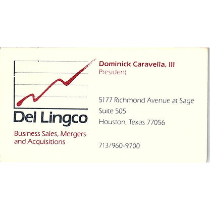 Dominick Caravella III Del Lingco Houston TX Vintage Business Card SC9-B1
