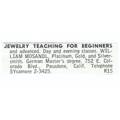 Beginner Jewelry Teaching William Mosandl Pasadena CA 1964 Magazine Ad AB6-LJS1