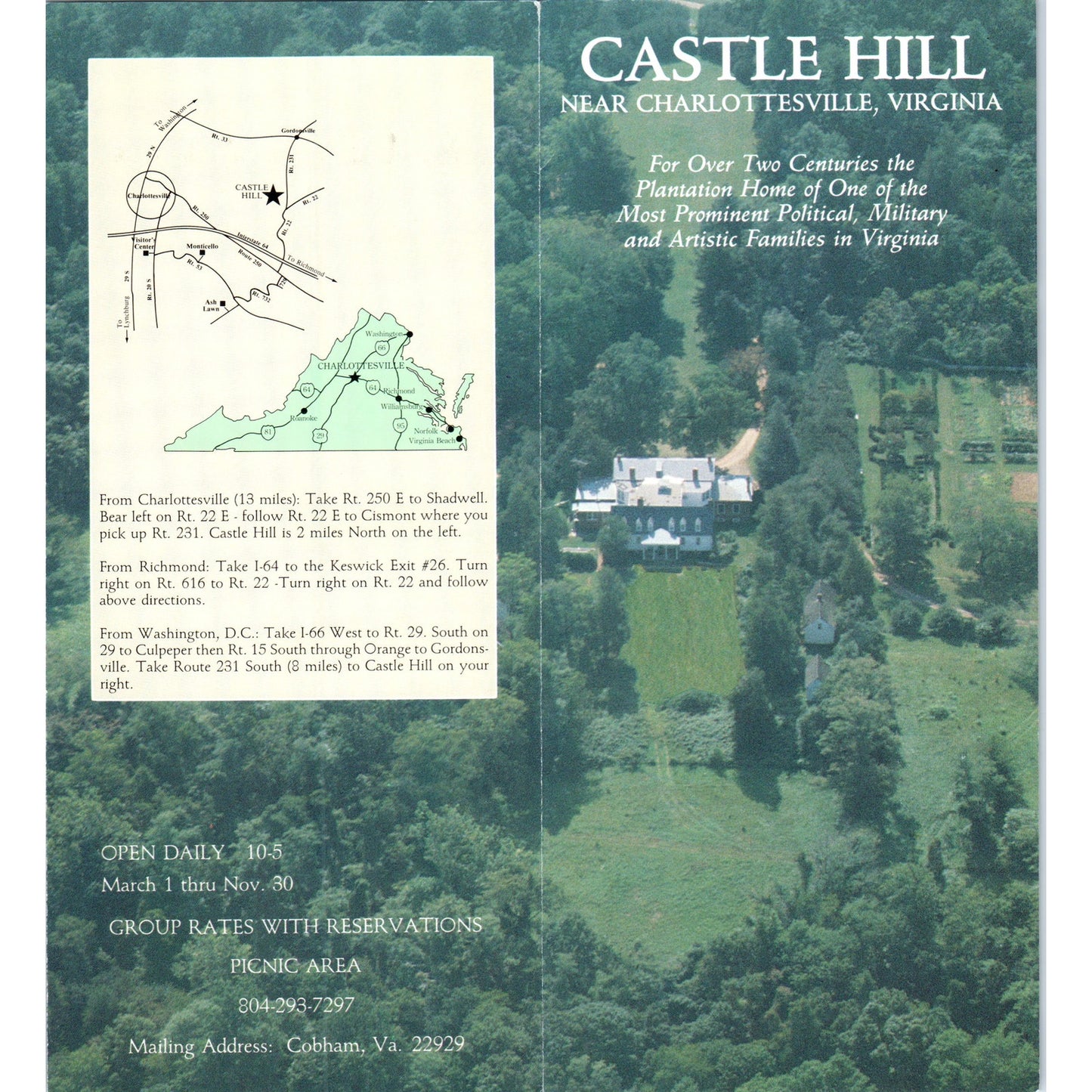 Vintage Castle Hill Near Charlottesville Virginia Map & Travel Brochure TF4-B1