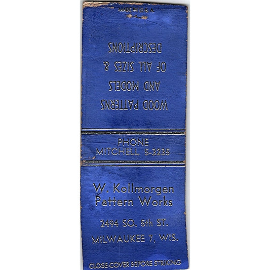 W. Kollmorgen Pattern Works Milwaukee WI Vintage Matchbook Cover SE5-Y1