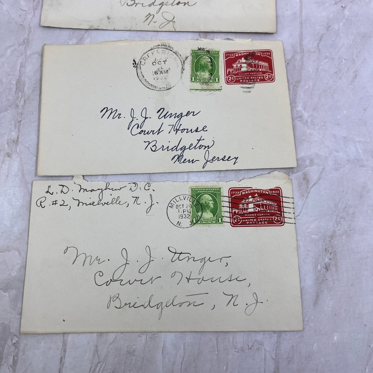 1930s Lot J.J. Unger Bridgeton NJ Postal Cover Envelopes TI5-E-5