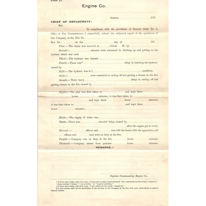 c1910 Boston Fire Department Report Form Blank AE9-X2