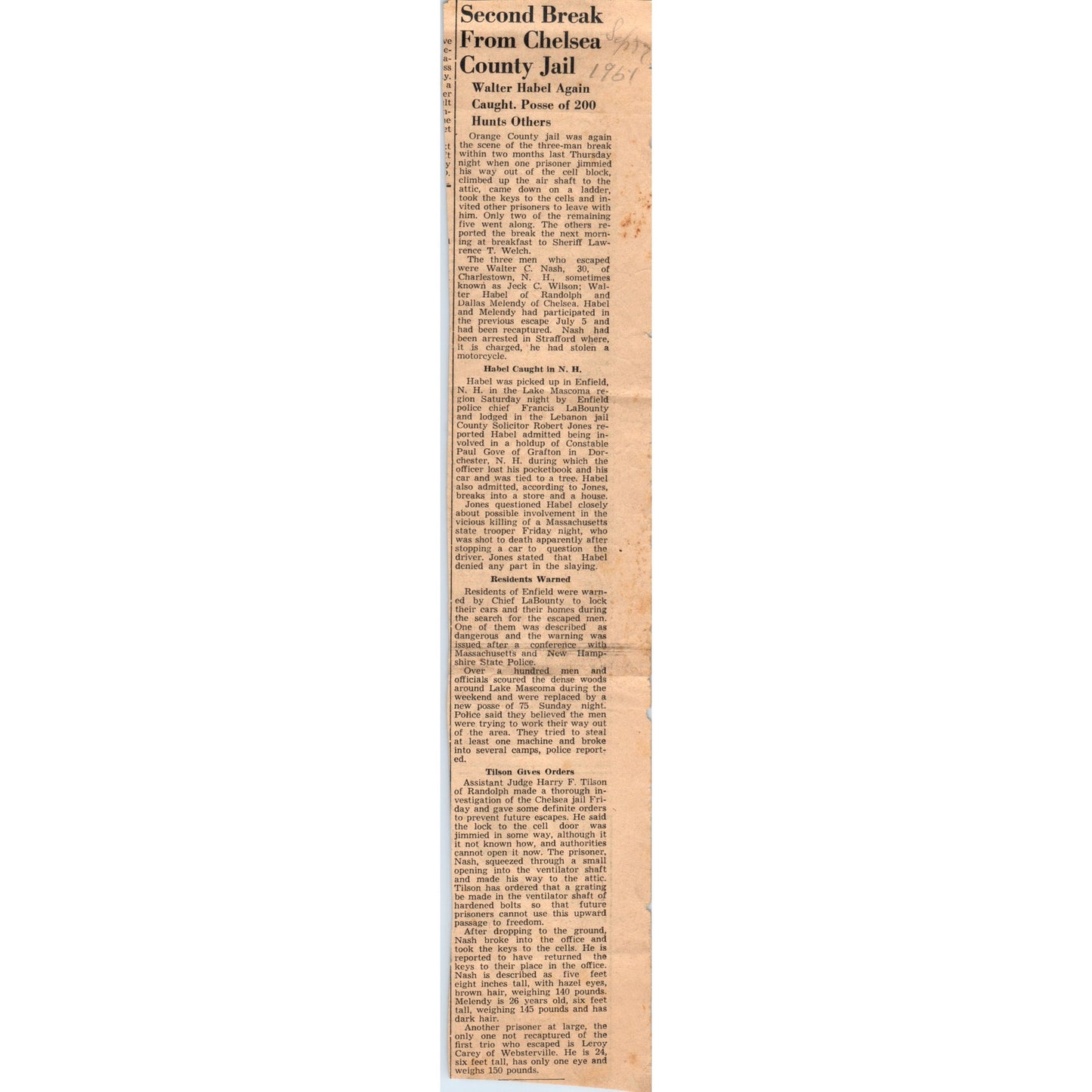 1951 News Clipping Second Jailbreak at Chelsea County Jail AF7-E7