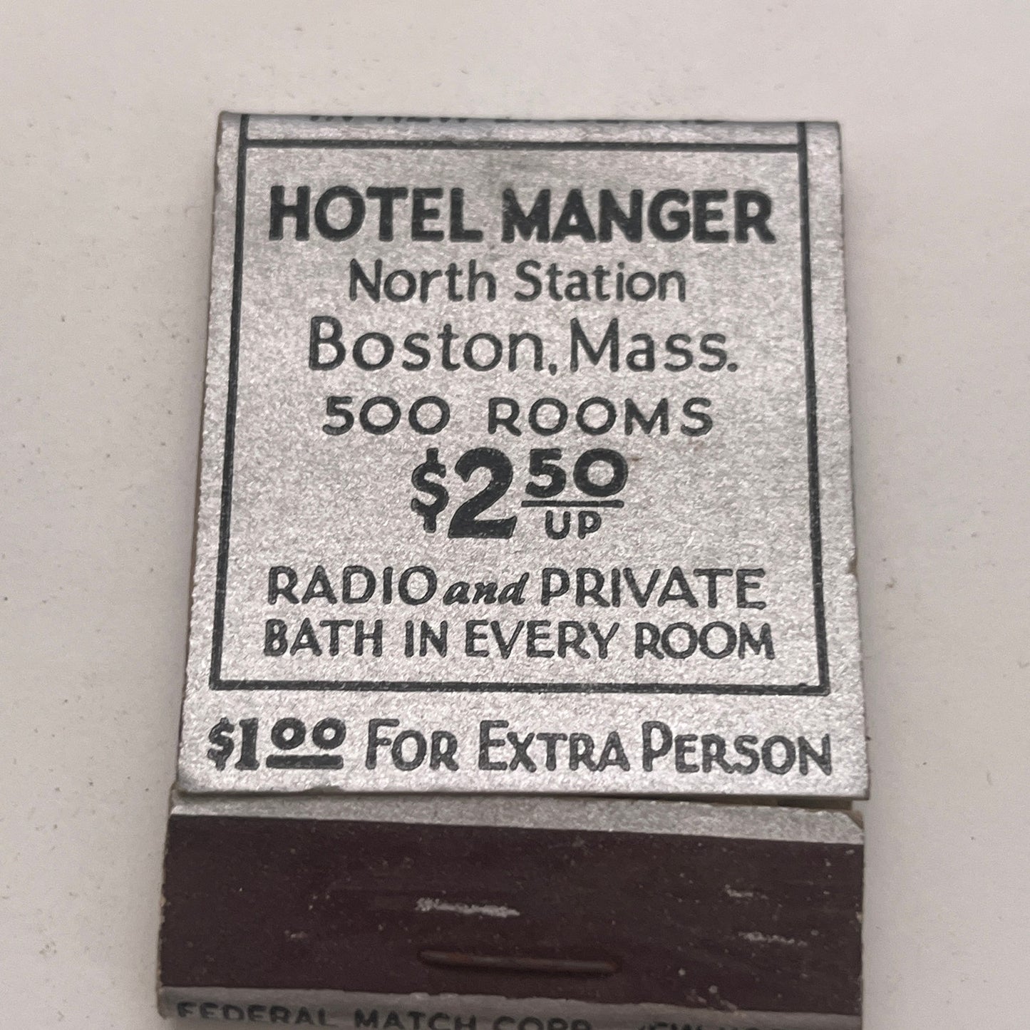 Hotel Manger North Station Boston MA Vintage Matchbook Cover TB8-MB2-5