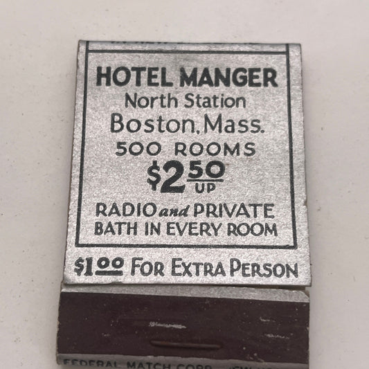 Hotel Manger North Station Boston MA Vintage Matchbook Cover TB8-MB2-5