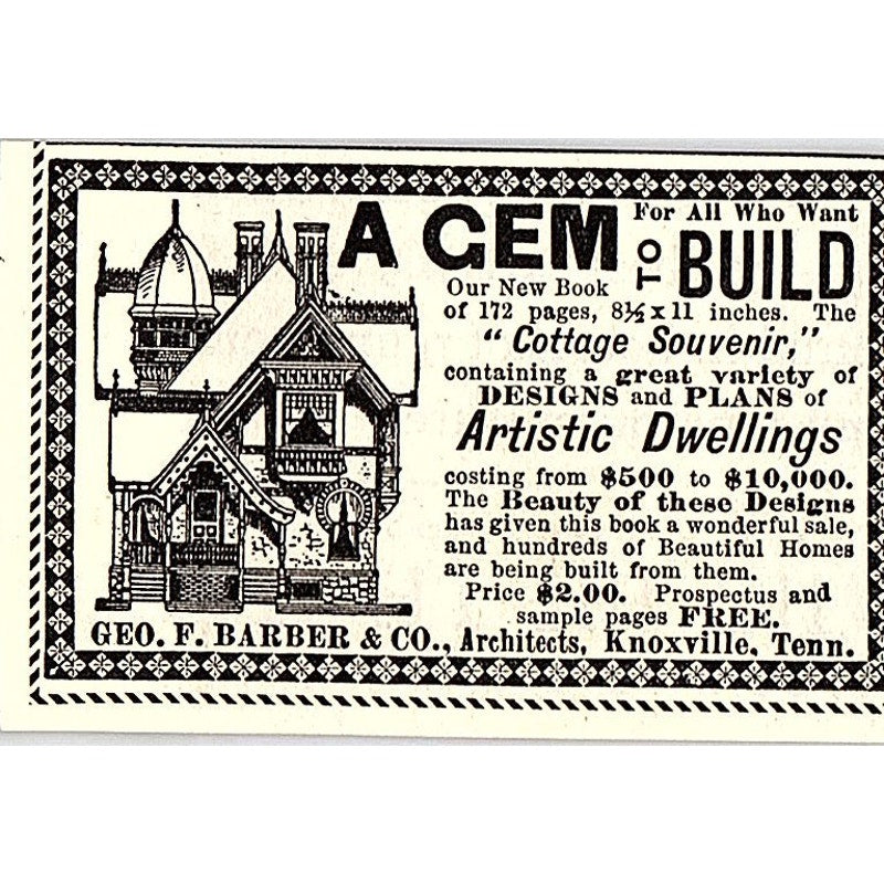 Geo. F. Barber & Co Architects Residence Architecture Knoxville 1892 Ad AG2-S27