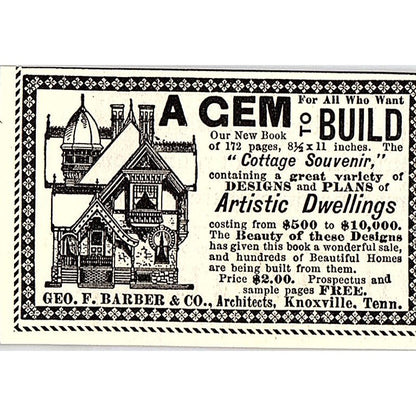 Geo. F. Barber & Co Architects Residence Architecture Knoxville 1892 Ad AG2-S27