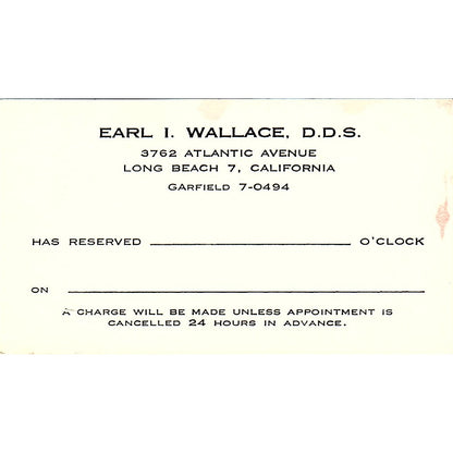 Earl I. Wallace Long DDS Dentist Beach CA Vintage Business Card SB4-B2