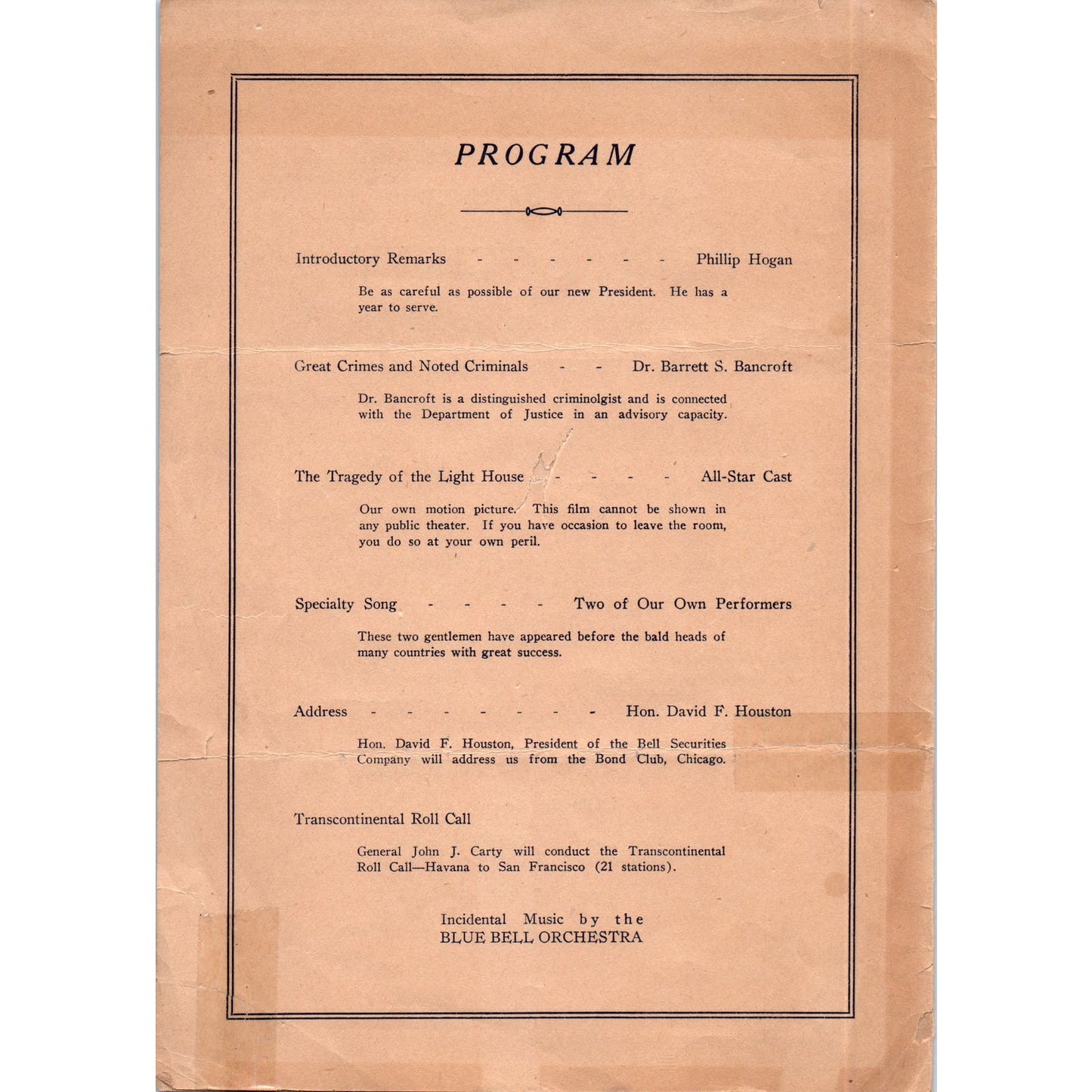 1929 Bell Society Annual Banquet Program Hotel Statler  AE4