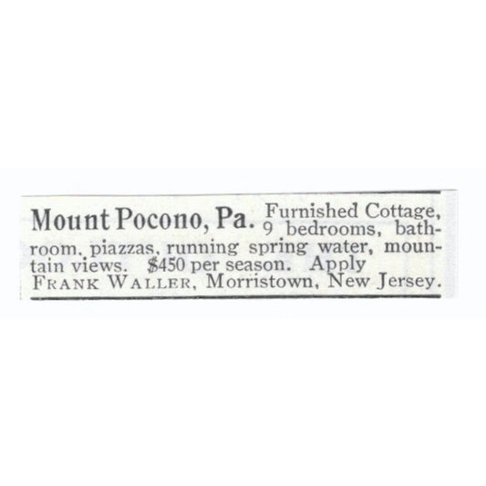 Mount Pocono PA Cottage Frank Waller Morristown NJ 1903 Magazine Ad AF7-SS3