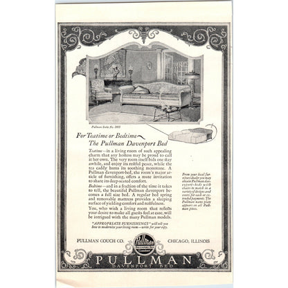 The Pullman Couch Co Davenport Bed Chicago IL 1924 Magazine Ad D23