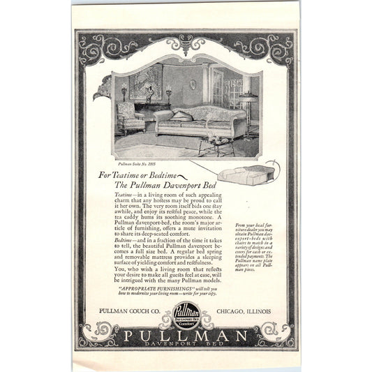 The Pullman Couch Co Davenport Bed Chicago IL 1924 Magazine Ad D23