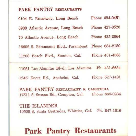 Park Pantry Restaurants Long Beach CA Vintage Business Card SD8-B7