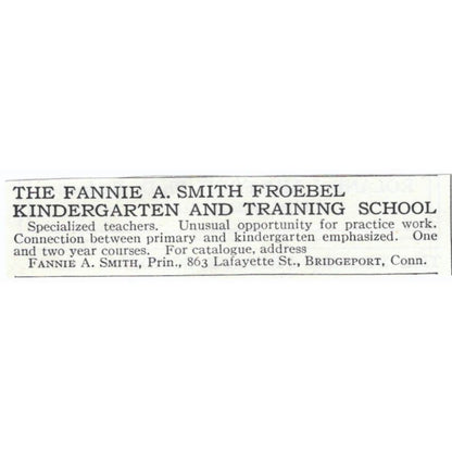 Fannie A. Smith Froebel Kindergarten Bridgeport CT c1918 Advertisement AE5-SA11