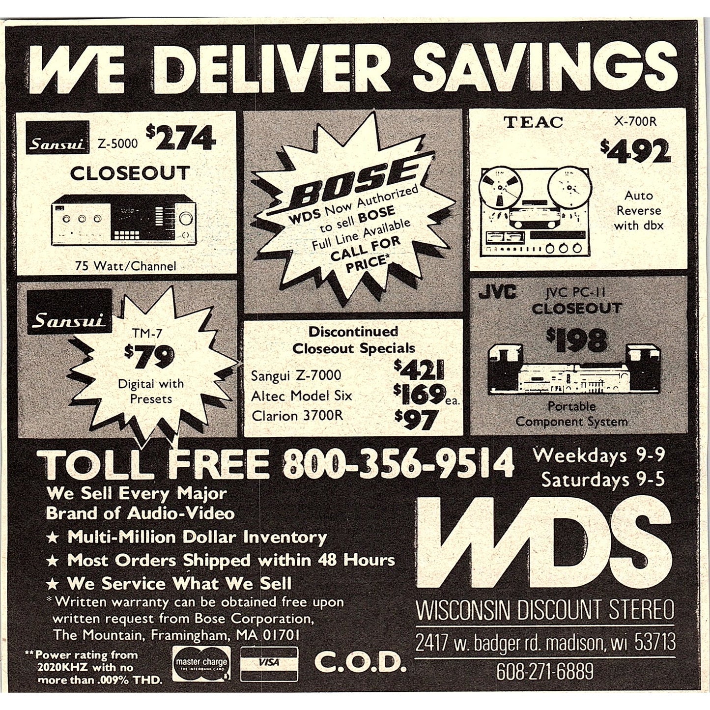 Wisconsin Discount Stereo WDS Madison WI 1984 Ad AF8-3