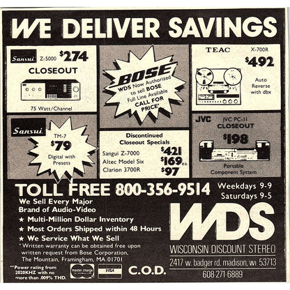 Wisconsin Discount Stereo WDS Madison WI 1984 Ad AF8-3