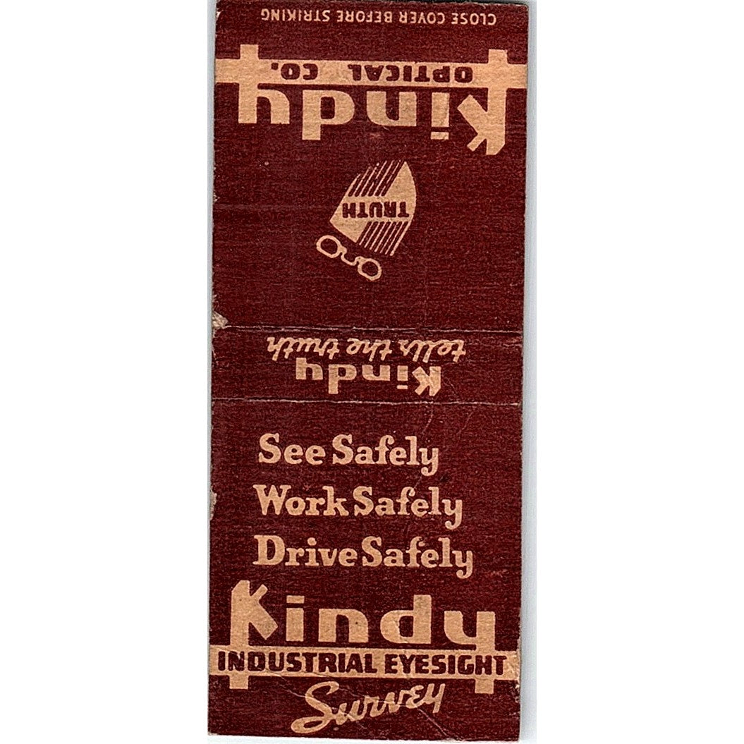 Kindy Optical Industrial Eyesight Vintage Matchbook Cover SF3-Y2