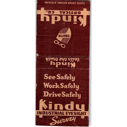 Kindy Optical Industrial Eyesight Vintage Matchbook Cover SF3-Y2