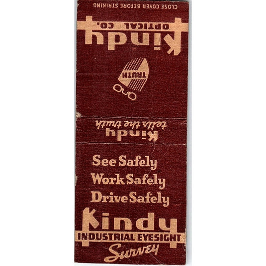 Kindy Optical Industrial Eyesight Vintage Matchbook Cover SF3-Y2