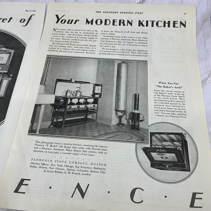 Florence Stove Co Boston 2 Pages 1928 Original Magazine Advertisement FL6-8
