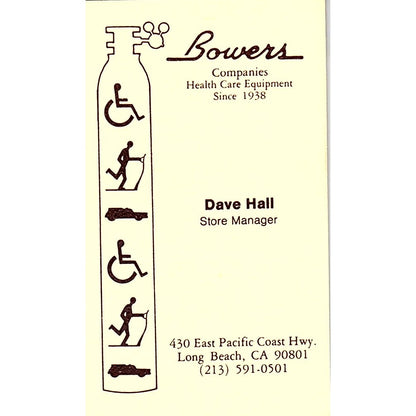 Dave Hall Bowers Companies Long Beach Vintage Business Card SD9-B11