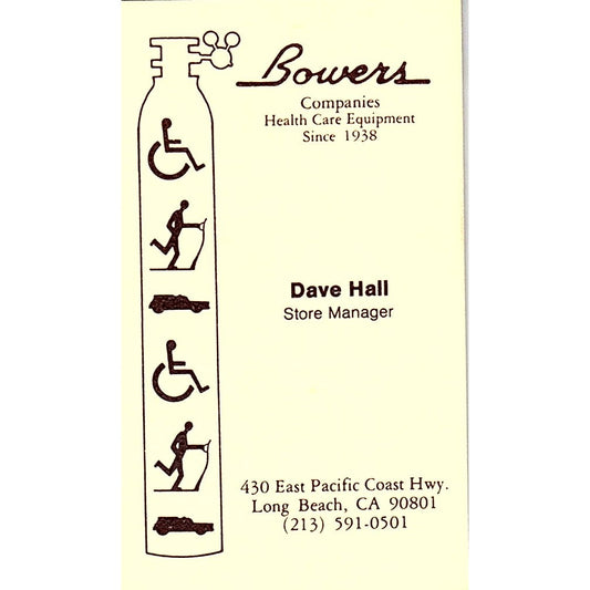 Dave Hall Bowers Companies Long Beach Vintage Business Card SD9-B11