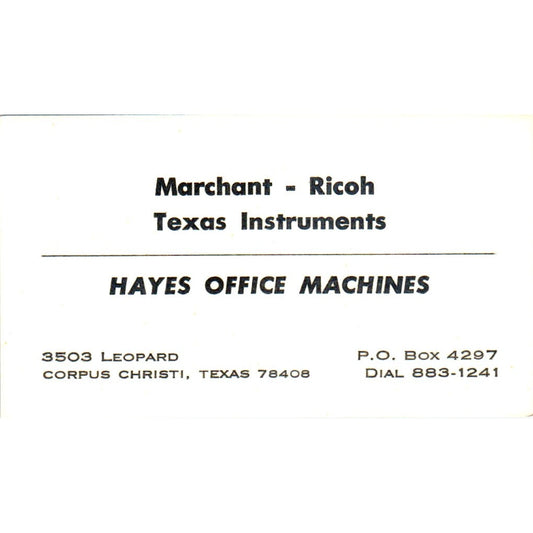 Hayes Office Machines Texas Instruments Corpus Christi Vtg Business Card SE3-B3