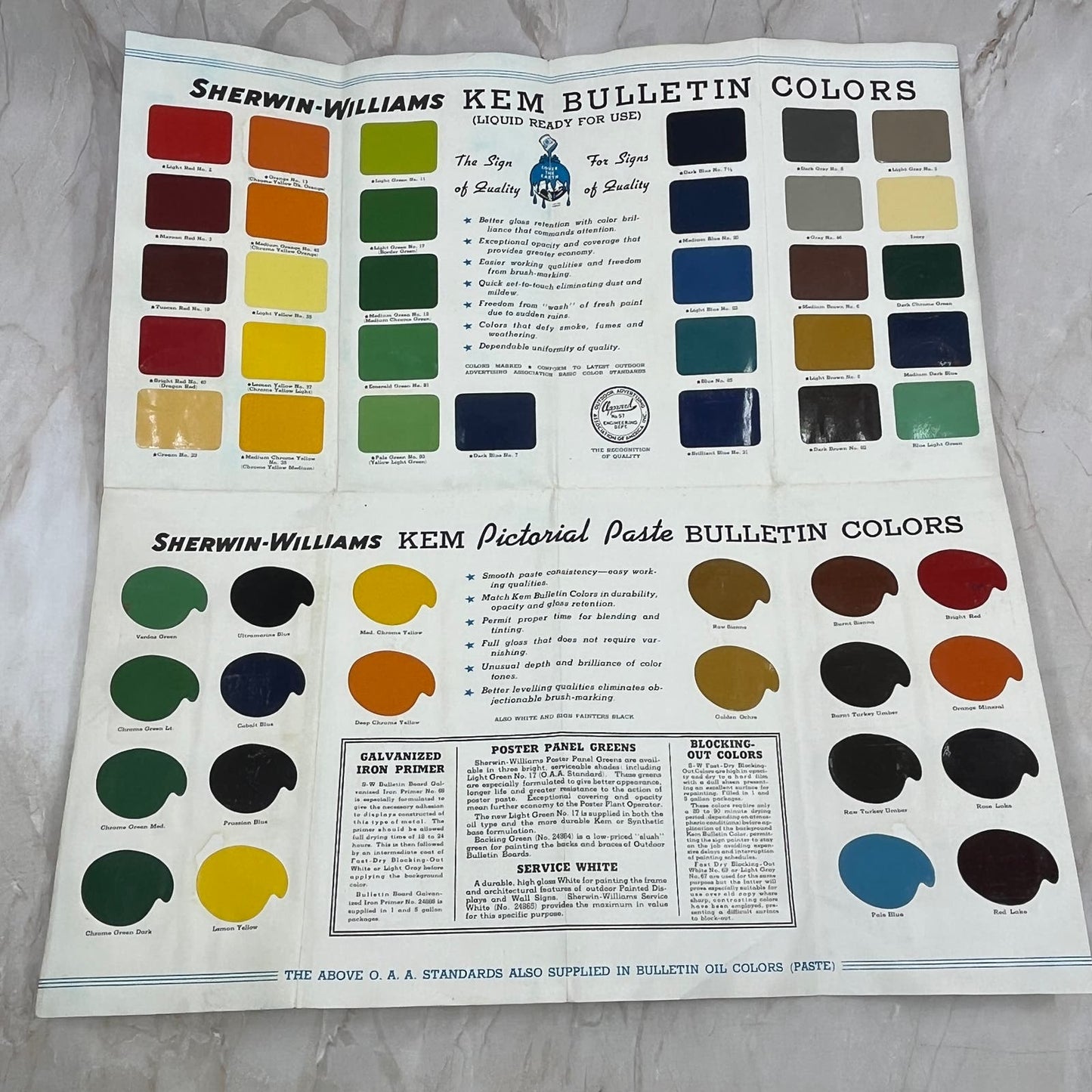 1939 Sherwin Williams Paint Swatch Fold Out Kem Pictorial Paste Colors AE3