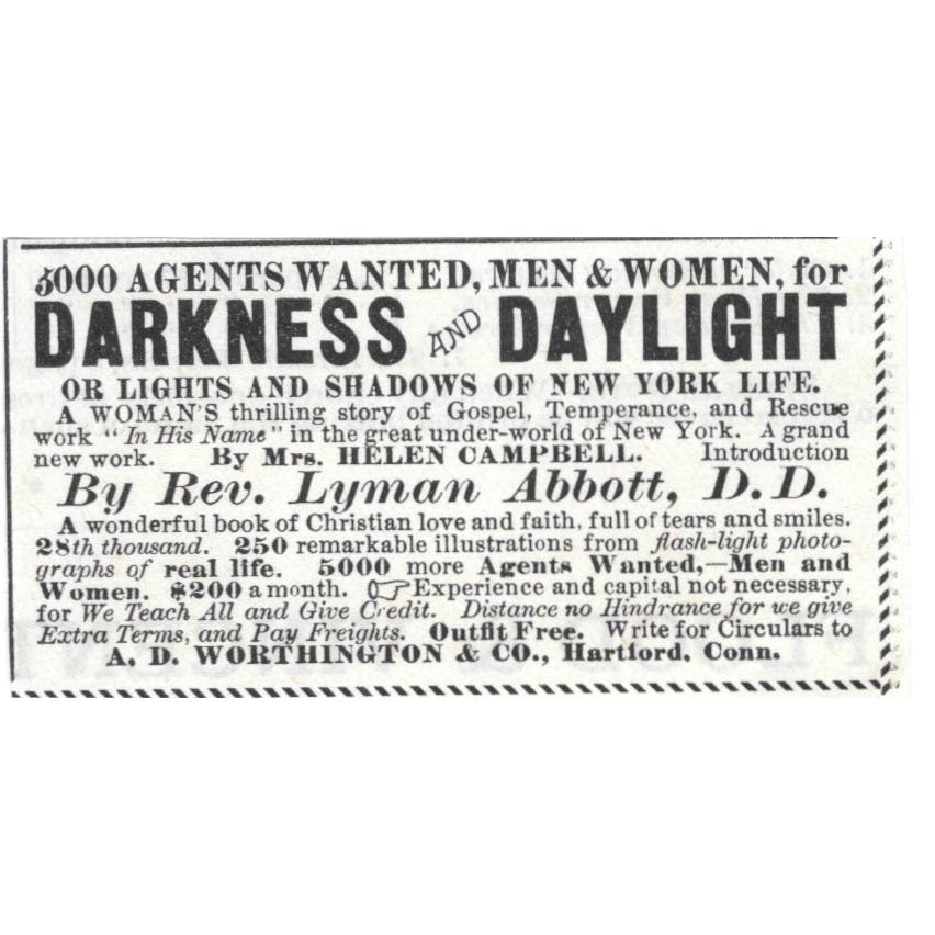 Darkness & Daylight Book Agents A.D. Worthington Hartford CT c1890 Ad AE8-CH11