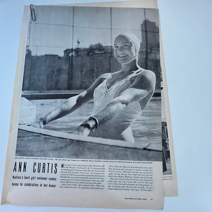 Ann Curtis Nation's Best Girl Swimmer 2 Pages 1940s WWII Era Article V30-1