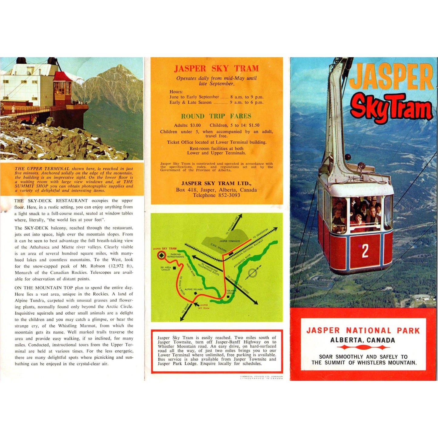 c1960 Jasper National Park Alberta Canada Sky Tram Brochure Fold Out AE2