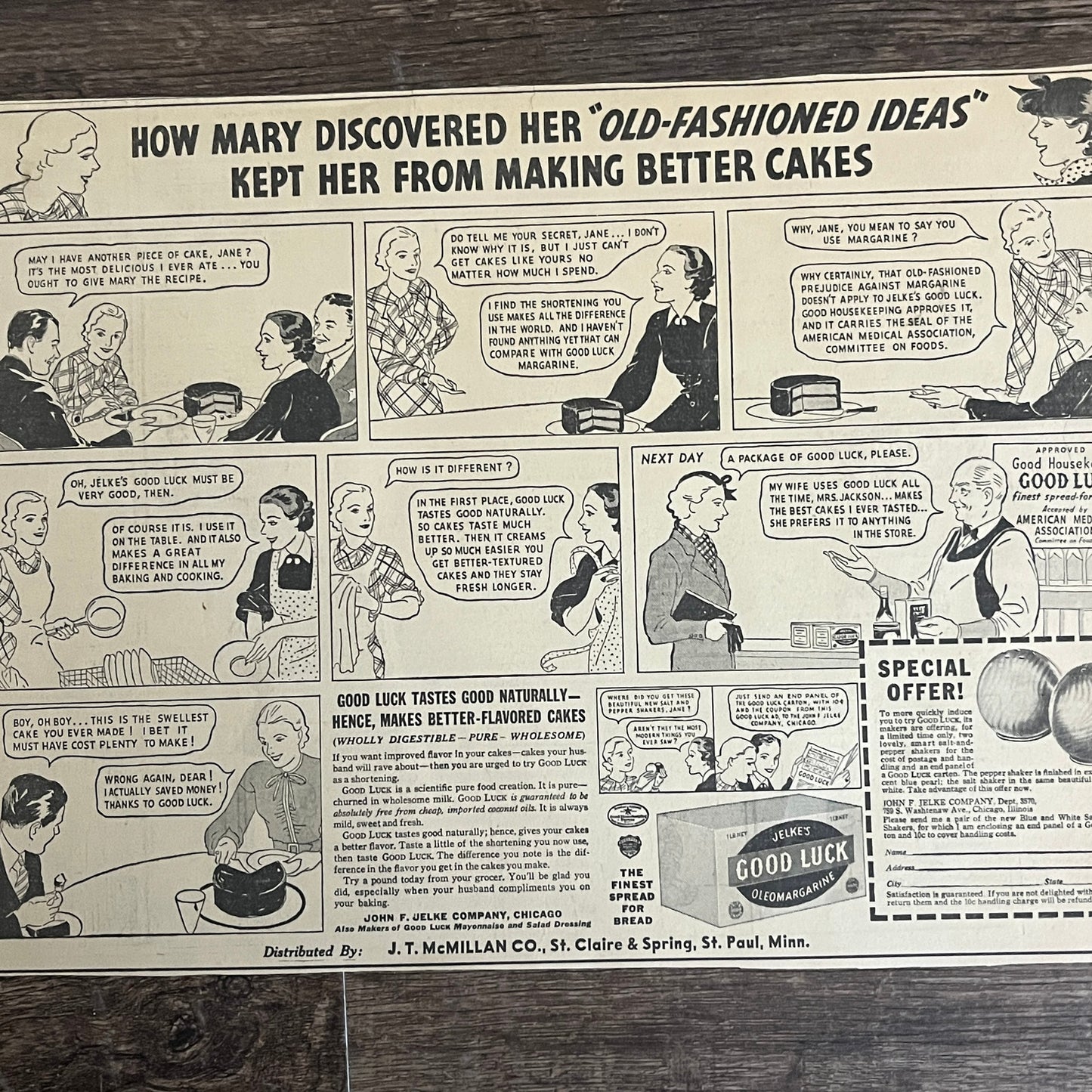 John F Jelke Co Good Luck Oleomargarine Cartoon 1935 Newspaper Ad V1-9