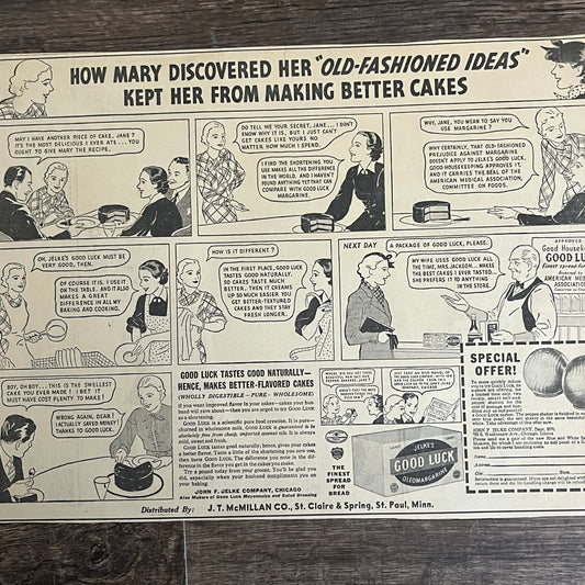 John F Jelke Co Good Luck Oleomargarine Cartoon 1935 Newspaper Ad V1-9