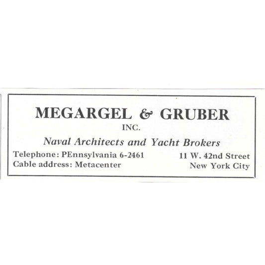Megargel & Gruber Naval Architects Yacht Brokers New York City 1932 Ad AG2-M20