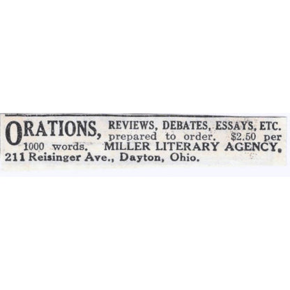 1931 Miller Literary Agency Orations Dayton OH Original Advertisement AE5-SA2